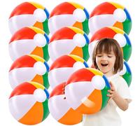 JOYIN 12 Packs 16" Inflatable Beach Balls, Large Rainbow Beach Balls Bulk for Pool Parties, Kids and Adults Summer Pool Party Toys, Beach Toys, Party Favors(16'')