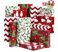 JOYIN 12 Pcs 14" x 9.5" x 2" Christmas Tone Shirt Wrap Boxes with Lid and Base, Clothes, Wrapping Robe Boxes,Gift Boxes, Xmas Goody Gift Boxes for Christmas, Birthdays, Wedding, 4 Designs