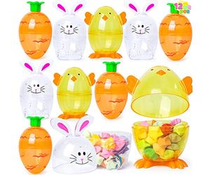 JOYIN 12 Pcs 3.95 Inches Easter Eggs Shell Bunny Shaped Novelty Easter Themed Characters for Easter Egg Hunt, Basket Stuffers Filler, Fillable Shells, Classroom Prize Supplies, Party Favor