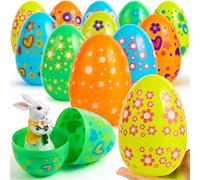 JOYIN 12 Pcs 7" Jumbo Plastic Easter Eggs, Bright Solid 6 Assorted Colors Printed Empty Eggs for Filling Treats Easter Party Favor Hunt Basket Stuffers Fillers Classroom Prize Supplies Toy
