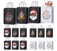 JOYIN 12 Pcs Black and white Coated Gift Bags, Christmas Paper Bags with Handles, Gift Bags, Decor Supplies, Holiday Paper Goody Gift Treat Candy Bags for Xmas
