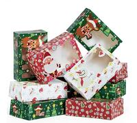 JOYIN 12 PCS Christmas Cookie Boxes for Gift Giving, 8.75" x 5.75" x 2.75" Bakery Treat Boxes Containers with Window for Xmas Holiday Birthday Party Pastries, Cupcakes, Brownies, Donuts, Baked Goods