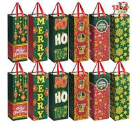 JOYIN 12 PCS Christmas Wine Gift Bags Holiday Wine Bottles Wrap Bags with Handles for Winter Holiday Xmas Party Favor Home Table Decoration