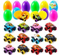 JOYIN 12 Pcs Easter Eggs Age 3+ Filled with Pull Back Monster Cars, Easter Egg Prefilled with Trucks for Kids Easter Egg Hunt, Basket Stuffers Filler and Classroom Prize Supplies