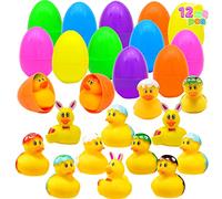 JOYIN 12 PCs Filled Easter Eggs with Rubber Duck Duckies, Bright Colorful Easter Eggs Prefilled with variety of Yellow Duckies for Fun Bath
