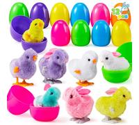 JOYIN 12 Pcs Filled Easter Eggs with Wind Up Chick Bunny Toys, Easter Eggs Clockwork Jumping Rabbits Chicken for Kids Toys Gift Easter Egg Hunt Basket Stuffer Filler Party Favors