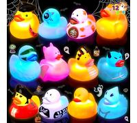 JOYIN 12 Pcs Glow Halloween Ducks Bath Toys, LED Halloween Rubber Duckies for Kids Gift, Glow in The Dark Party Favors, Light Up Ducky Bulk Trick or Treats Classroom Prizes Decorations
