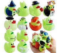 JOYIN 12 PCS Halloween Glow Ducks Bath Toys, Rubber Ducks for School Classroom Prizes, Glow in The Dark Duckies for Trick or Treating Goodie Bag Fillers, Halloween Party Favors Decorations