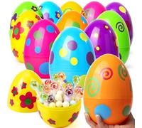 JOYIN 12 Pcs Jumbo Printed Easter Eggs, 6 Inches Giant Plastic Eggs Fillable for Easter Themed Hunt Basket Stuffers Fillers Filling Treats Party Favor Classroom Prize Supplies