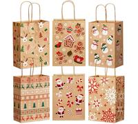 JOYIN 12 Pcs Kraft Bags for Christams, Kraft Bags with Handles, Gift Bags Decor Supplies, Holiday Paper Goody Gift Treat Candy Bags for Xmas