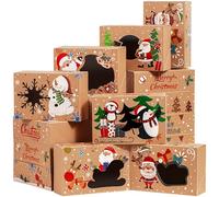 JOYIN 12 Pcs Kraft Christmas Cookie Boxes, 8.5" x 5.75" x 2.75", 6 Designs Bulk Holiday Cookie Boxes for Pastries, Cupcakes, Brownies, Xmas Gifts