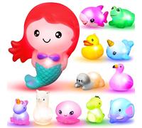 JOYIN 12 PCS Light-Up Bath Toys, Toddler Flashing LED Bathtub Mermaid, Floating Rubber Gifts for Infant and Kids Boy and Girl Birthday Valentines Swimming Pool Party