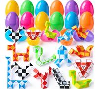 JOYIN 12 Pcs Pre Filled Easter Eggs with Mini Snake Cubes Twist Puzzle Toys Snake Speed Cube Fidget for Kids Easter Party Favor Egg Hunt Classroom Exchange and Prize Supplies