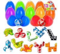 JOYIN 12 Pcs Pre Filled Easter Eggs with Mini Snake Cubes Twist Puzzle Toys Snake Speed Cube Fidget for Kids Easter Party Favor Egg Hunt Classroom Exchange and Prize Supplies