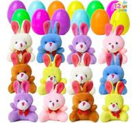 JOYIN 12 Pcs Prefilled Easter Eggs of Mini Stuffed Animal Plush Toys Easter Basket Stuffer for Kids Easter Egg Hunt Filler Stuffer
