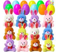 JOYIN 12 Pcs Prefilled Easter Eggs of Mini Stuffed Animal Plush Toys Easter Basket Stuffer for Kids Easter Egg Hunt Filler Stuffer