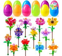 JOYIN 12 Pcs Prefilled Easter Eggs with Flower Bouquet Building Blocks, Plastic Easter Eggs Filled with Building Block Flowers, Easter Basket Stuffers for Boys Girls Toddlers, Classroom Prizes