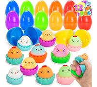 JOYIN 12 Pcs Prefilled Easter Eggs with Mochi Toys, Cute Chicken Stress Relief Squeeze Eggs for Easter Eggs Hunt Easter Basket Stuffers Toys Gifts for Kids Party Bag Fillers
