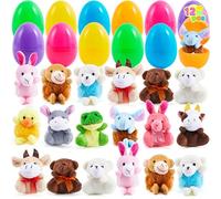 JOYIN 12 Pcs Prefilled Easter Eggs with Plush Animals, Plastic Easter Eggs Filled with Mini Stuffed Animal Plush Toys, Easter Basket Stuffers for Boys Girls Toddlers, Egg Hunt, Classroom Prizes