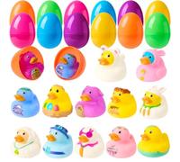 JOYIN 12 pcs Prefilled Easter Eggs with Rubber Ducks, Easter Bath Duckies Basket Stuffers for Toddlers & Babies, Bathtub Toys Easter Egg Hunt, Classroom Prizes for Kids