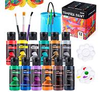 JOYIN 12PC Washable Kids Tempera Paint Set (2 oz Each), Liquid Poster Paint with 6 Brushes, 2 Palette & 1 Clean Bucket, Non-Toxic for Finger Painting, Hobby Painters