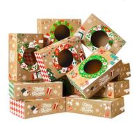 JOYIN 12PCS Christmas Cookie Boxes for Gift Giving, 8.75" x 5.75" x 2.75" Xmas Holiday Bakery Treat Boxes with Window, 4 Design Kraft Cookie Tin Containers Box for Baked Goods, Cupcake, Pastry, Candy