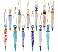 JOYIN 12Pcs Colorful Glass Icicle Ornaments with Crystal Line for Christmas Tree Decorations, 3.54-3.7" Xmas Tree Hanging in 12 Different Designs