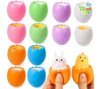 JOYIN 12pcs Easter Eggs squeeze Toy Bunny Chicks, Cute Rabbits,Chicks Hide in Broken Eggs, squeeze Toy Stress Relief Toys for Easter Egg Fillers,Basket Stuffer Filler, Classroom Prize.