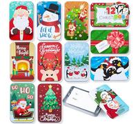 JOYIN 12PCS Gift Card Holder Boxes Christmas, 4.33” x 2.6” x 0.6” Tins Money Cash Holders Unique for Xmas Holiday Birthday Present Decor, Party Favors, Silver Coin Boxes with Lids in 12 Designs