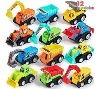 JOYIN 12PCS Mini Pull Back Car Set, Construction Vehicles Excavators Truck Toy, Digger Toys, Birthday Gift, Friction Powered Race Cars Set for Boys & Girls Age 3-5