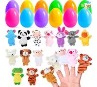 JOYIN 12pcs Prefilled Easter Eggs with Toys, Plastic Eggs with Finger Puppets, Basket Stuffers for Toddlers & Babies, Easter Theme Party Favors