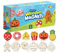 JOYIN 12PCS Wooden Magnets,Arts and Crafts for Kids Age 3+ Years Old,Painting Kit,Fridge Magnets Craft Kits for Boys Girls,Creative Gifts for Birthday,Easter Crafts,Wooden Crafts for Children(Food)
