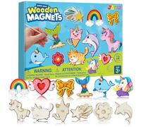JOYIN 12PCS Wooden Magnets,Arts and Crafts for Kids Age 3+ Years Old,Painting Kit,Fridge Magnets Craft Kits for Boys Girls,Creative Gifts for Birthday,Easter Crafts,Wooden Crafts for Children(Fantasy)