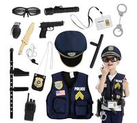 JOYIN 14 Pc Police Pretend Play Toys - Costume Accessories with Hat & Uniform Outfit, Equipment for Halloween Dress Up Party, Officer Role-playing