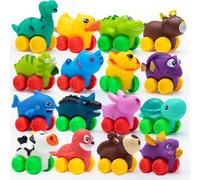 JOYIN 16 Pcs Animal Cars, Soft Rubber Car Set Toy, Baby Mini Toy Vehicles, Bath Toy Car for Boys and Girls, Babies Christmas Birthday Gift, Summer Beach and Pool Activity, Party Favors for Kids
