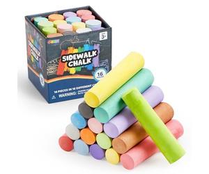 JOYIN 16 PCS Washable Sidewalk Rounded Chalks Set Non-Toxic Jumbo Coloured Chalk for Outdoor Art Play, Painting on Chalkboard, Blackboard and Playground,16 colours