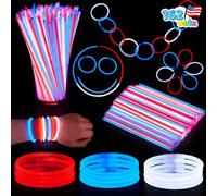 JOYIN 162 Pcs July 4th Patriotic Glow Sticks with Connectors, Red White Blue Light Up Sticks Bulk, 4th of July Bracelets & Necklaces for Kids, Glow in The Dark Party Supplies for Independence Day