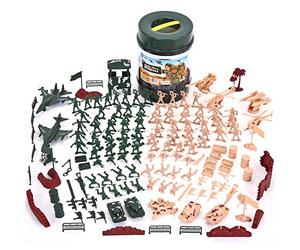 JOYIN 164 Pcs Military Soldier Playset Army Men Action Figures Battle Group, Deluxe Plastic Military Playset Soldiers Bucket With Aircrafts, Helicopters, Tanks and Other Accessories