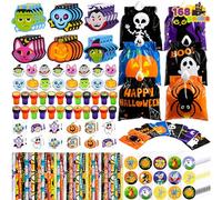 JOYIN 168 Pcs 24 Pack Assorted Halloween Art and Craft Stationery Kids Gift Set Trick or Treat Party Favor Toy Including Halloween Bag, Notepads, Stamps, Pencils, Stickers and Temporary Tattoos