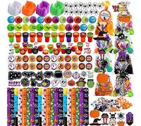 JOYIN 168 Pcs Halloween Party Favors Set, 24 Pack Prefilled Goody Bags with Gift Tag Including Vampire Teeth, Spiders, Stamps, Stickers, Slap Bracelets for Kids Trick or Treat, Gift Exchange