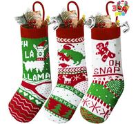JOYIN 18” Christmas Stockings 3 Packs, Large Size Rustic Cable Knit Xmas Stocking in Red & Green, for Family Holiday Season Decorations