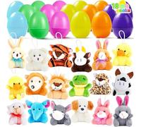 JOYIN 18 Pcs Pre-Filled Easter Eggs with Plush Animal Toys, Egg Filled Keychain for Kids Hunt Goodie Bag Fillers Basket Stuffers and Party Favor, Classroom Prize Supplies