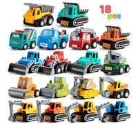 JOYIN 18 Piece Pull Back Car Assorted Mini Truck Model Car, Friction Powered Race Cars Vehicle Set for Toddlers, Boys, and Girls’ Educational Pretend Play