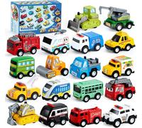 JOYIN 18 Piece Pull Back City Cars and Trucks Toy Vehicles Set Model Car, Frict