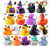 JOYIN 18 Pieces Halloween Fancy Novelty Assorted Rubber Ducks Variety for Fun Bath Squirt Squeaker Duckies , Toy, School Classroom Prizes Ducky, Trick or Treat Fillers and Party Favors.