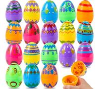 JOYIN 18PCS 3.15" Printed Easter Eggs, Empty Fillable Colorful Plastic Eggs Bulks for Easter Hunt, Basket Stuffers Filler, Classroom Prize Supplies