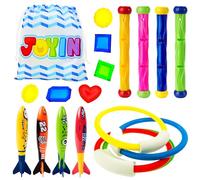 JOYIN 18Pcs Diving Pool Toys for Kids, Swimming Pool Toy with Storage Bag Includes 4 Rings, 4 Diving Sticks, 4 Bandits, 6 Treasures for Ages 8-12