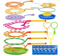 JOYIN 19pcs Big Bubble Wands Set with Tray, 53cm Giant Bubble Wands Bulk, Large Bubble Making Wand Kit for Kids, Summer, Outdoor Toys, Party & Games, 6 Pcs Bubble Solution, Suitable for Party Favors