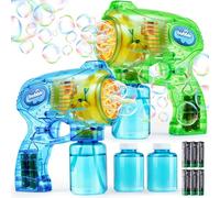 JOYIN 2 Bubble Guns Age 3+ with 2 Bubble Refill Solution (10 oz/260ml Total), Bubbles Maker, Blower, Blaster for Kids, Toddlers, Party Bag Favors, Birthday Gift, Outdoor & Indoor Activity, Summer Toy