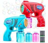 JOYIN 2 Bubble Guns Age 3+ with 2 Bubble Solution (10 oz/260ml Total), Bubbles Maker, Blower, Machine Gun Blaster for Kids, Toddlers, Outdoors Activity, Party Bag Favors, Birthday Gift(Blue+Red)